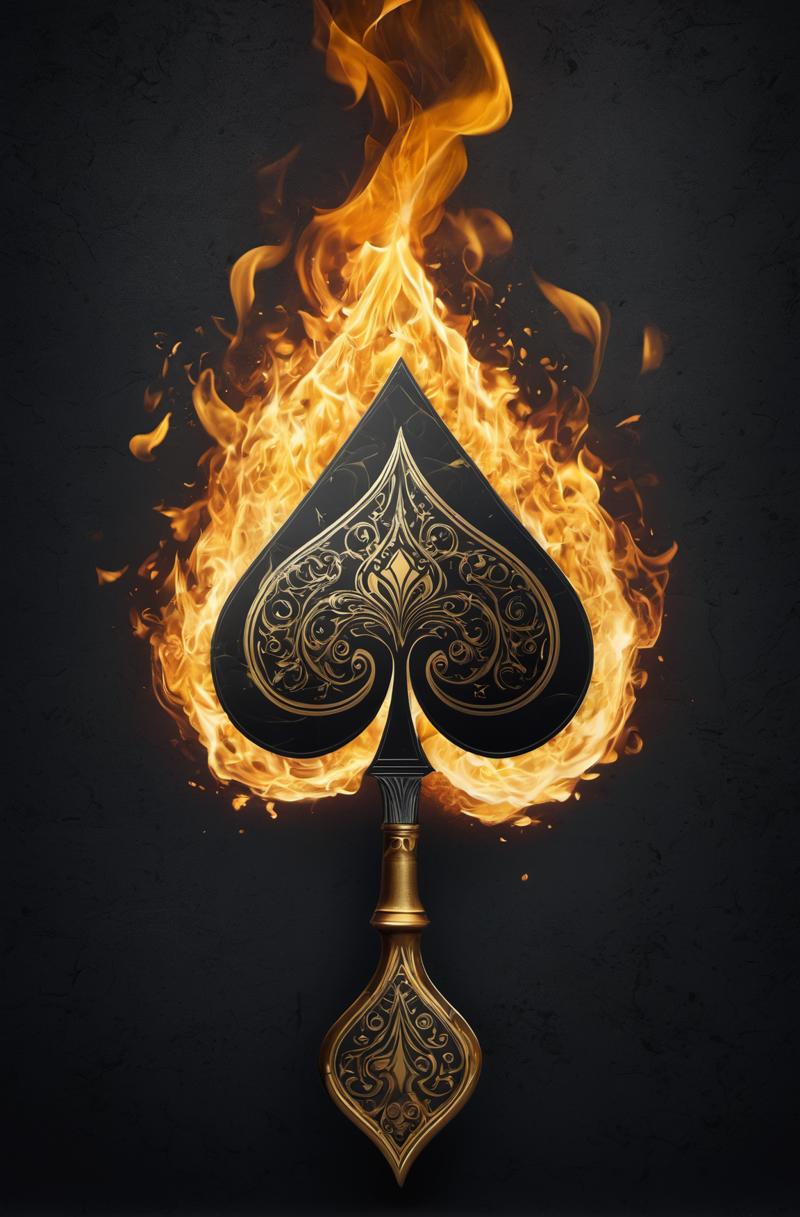 00123-a flaming playing card with a spade, in the style of ingrid baars, digital art techniques, alessio albi, caras ionut, dark gray.png